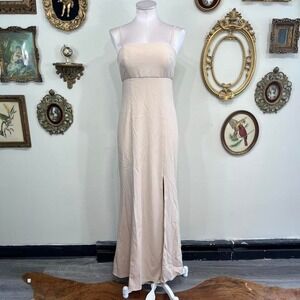 AMSALE Champagne Strapless Maxi Dress Size 4 Elegant Formal Gown